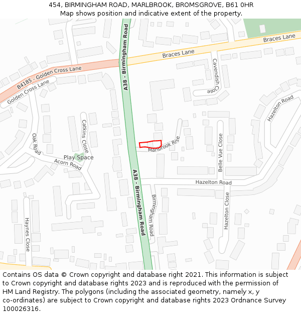 454, BIRMINGHAM ROAD, MARLBROOK, BROMSGROVE, B61 0HR: Location map and indicative extent of plot