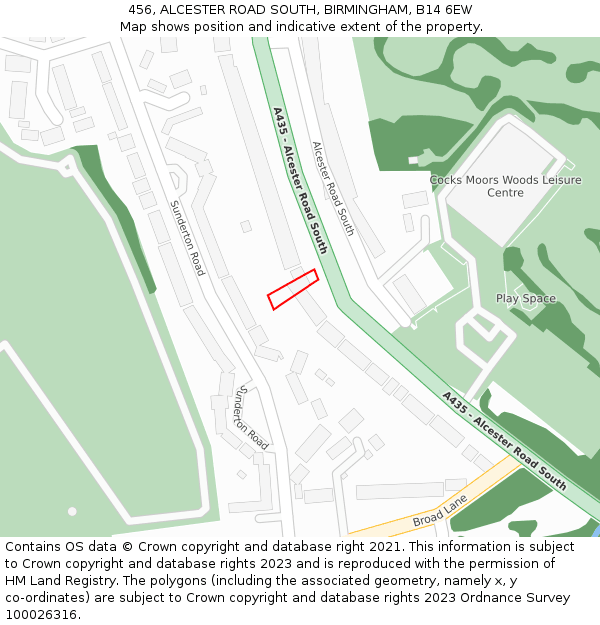 456, ALCESTER ROAD SOUTH, BIRMINGHAM, B14 6EW: Location map and indicative extent of plot