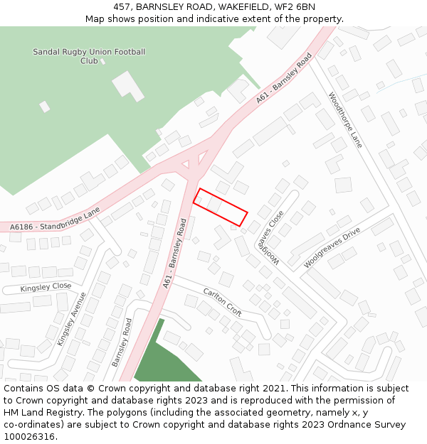 457, BARNSLEY ROAD, WAKEFIELD, WF2 6BN: Location map and indicative extent of plot