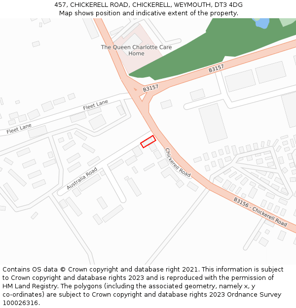 457, CHICKERELL ROAD, CHICKERELL, WEYMOUTH, DT3 4DG: Location map and indicative extent of plot