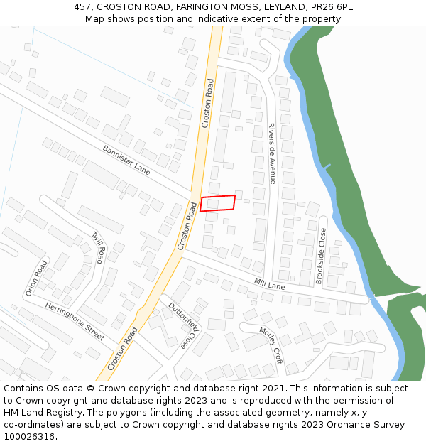 457, CROSTON ROAD, FARINGTON MOSS, LEYLAND, PR26 6PL: Location map and indicative extent of plot