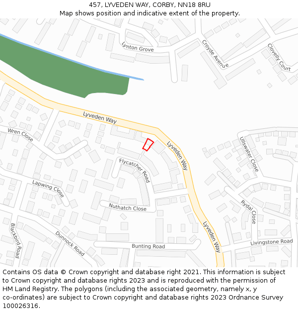 457, LYVEDEN WAY, CORBY, NN18 8RU: Location map and indicative extent of plot