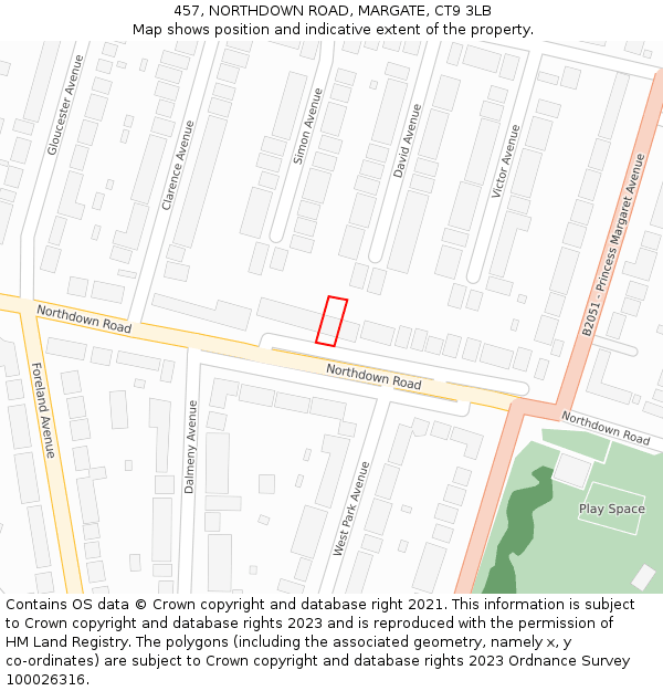 457, NORTHDOWN ROAD, MARGATE, CT9 3LB: Location map and indicative extent of plot