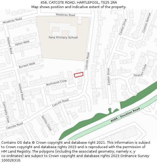 458, CATCOTE ROAD, HARTLEPOOL, TS25 2RA: Location map and indicative extent of plot