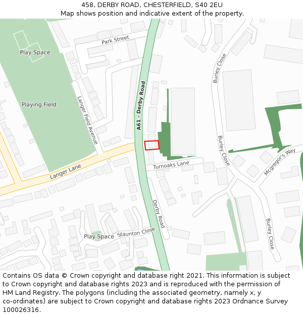 458, DERBY ROAD, CHESTERFIELD, S40 2EU: Location map and indicative extent of plot