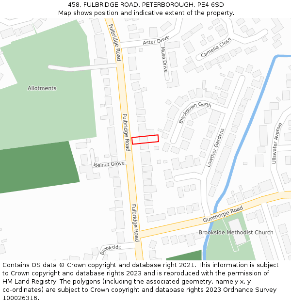 458, FULBRIDGE ROAD, PETERBOROUGH, PE4 6SD: Location map and indicative extent of plot