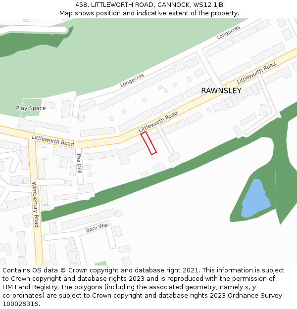 458, LITTLEWORTH ROAD, CANNOCK, WS12 1JB: Location map and indicative extent of plot