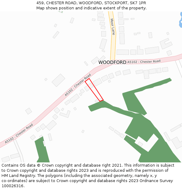 459, CHESTER ROAD, WOODFORD, STOCKPORT, SK7 1PR: Location map and indicative extent of plot