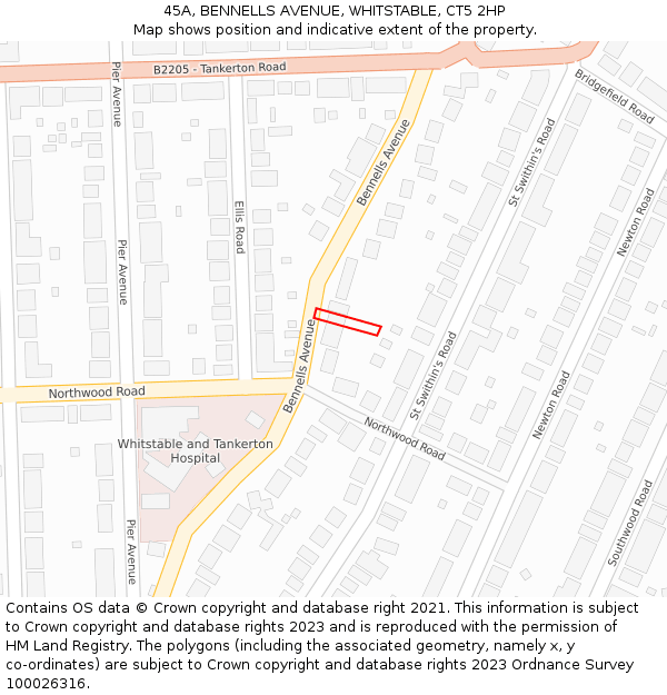 45A, BENNELLS AVENUE, WHITSTABLE, CT5 2HP: Location map and indicative extent of plot