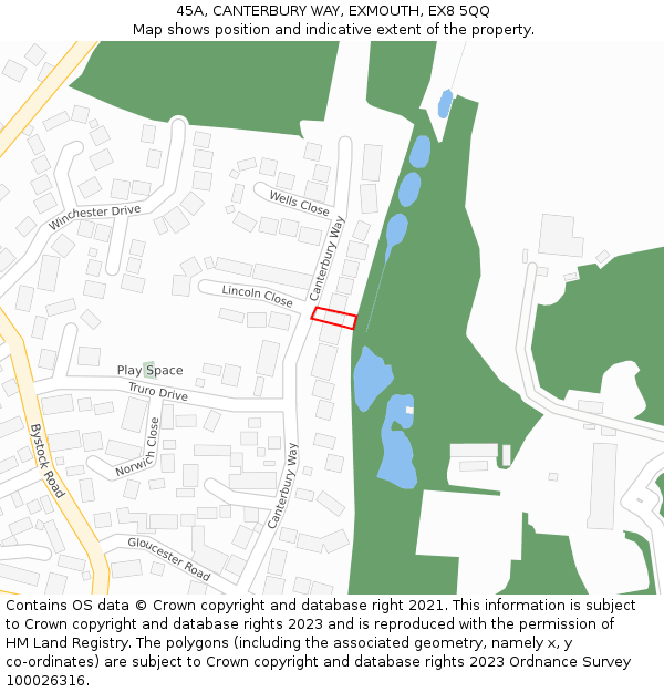 45A, CANTERBURY WAY, EXMOUTH, EX8 5QQ: Location map and indicative extent of plot