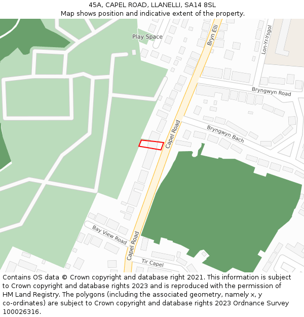 45A, CAPEL ROAD, LLANELLI, SA14 8SL: Location map and indicative extent of plot