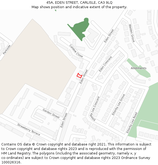 45A, EDEN STREET, CARLISLE, CA3 9LQ: Location map and indicative extent of plot
