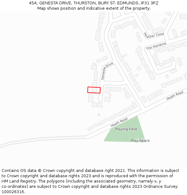 45A, GENESTA DRIVE, THURSTON, BURY ST. EDMUNDS, IP31 3PZ: Location map and indicative extent of plot