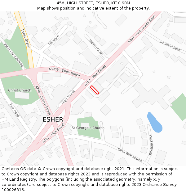 45A, HIGH STREET, ESHER, KT10 9RN: Location map and indicative extent of plot