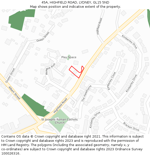 45A, HIGHFIELD ROAD, LYDNEY, GL15 5ND: Location map and indicative extent of plot