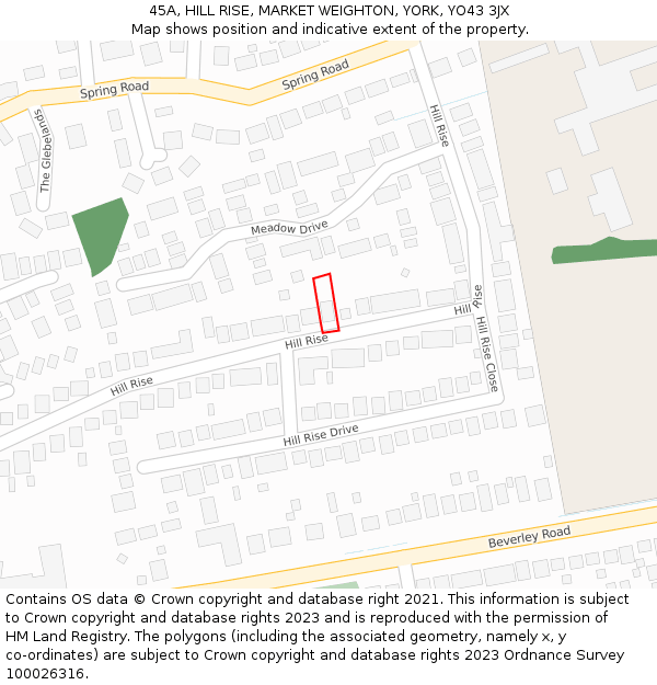 45A, HILL RISE, MARKET WEIGHTON, YORK, YO43 3JX: Location map and indicative extent of plot