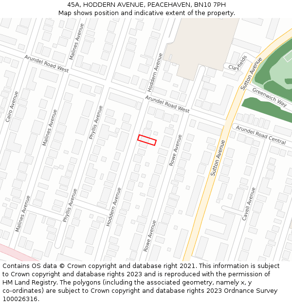 45A, HODDERN AVENUE, PEACEHAVEN, BN10 7PH: Location map and indicative extent of plot