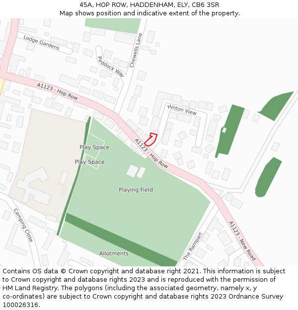 45A, HOP ROW, HADDENHAM, ELY, CB6 3SR: Location map and indicative extent of plot