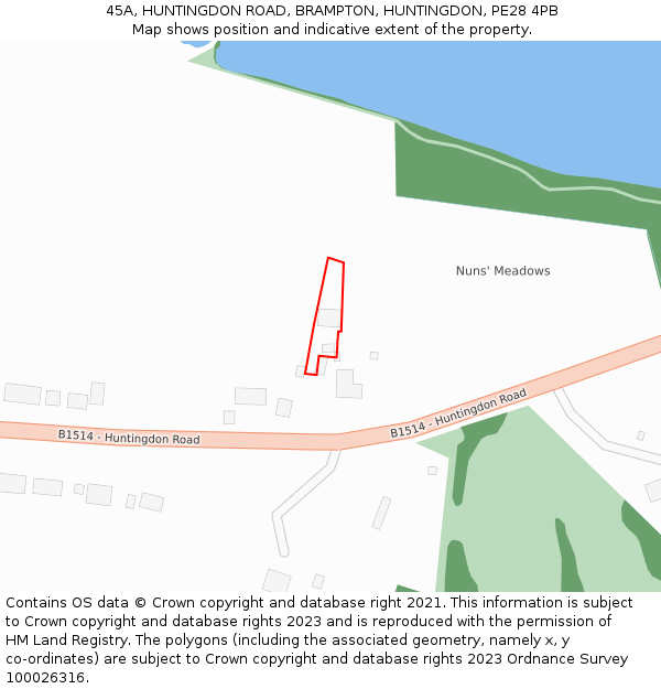 45A, HUNTINGDON ROAD, BRAMPTON, HUNTINGDON, PE28 4PB: Location map and indicative extent of plot