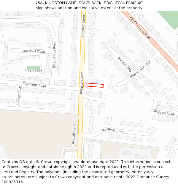 45A, KINGSTON LANE, SOUTHWICK, BRIGHTON, BN42 4SJ: Location map and indicative extent of plot