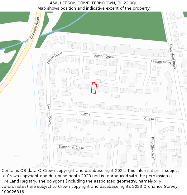 45A, LEESON DRIVE, FERNDOWN, BH22 9QL: Location map and indicative extent of plot