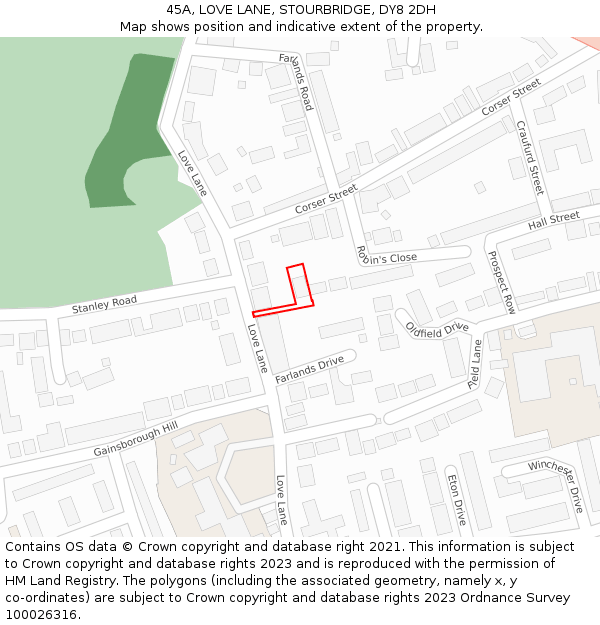 45A, LOVE LANE, STOURBRIDGE, DY8 2DH: Location map and indicative extent of plot