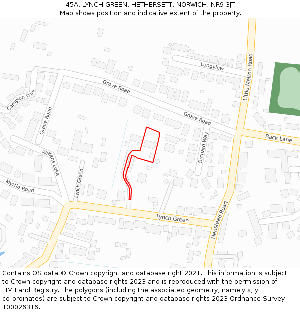 45A, LYNCH GREEN, HETHERSETT, NORWICH, NR9 3JT: Location map and indicative extent of plot