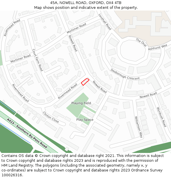 45A, NOWELL ROAD, OXFORD, OX4 4TB: Location map and indicative extent of plot