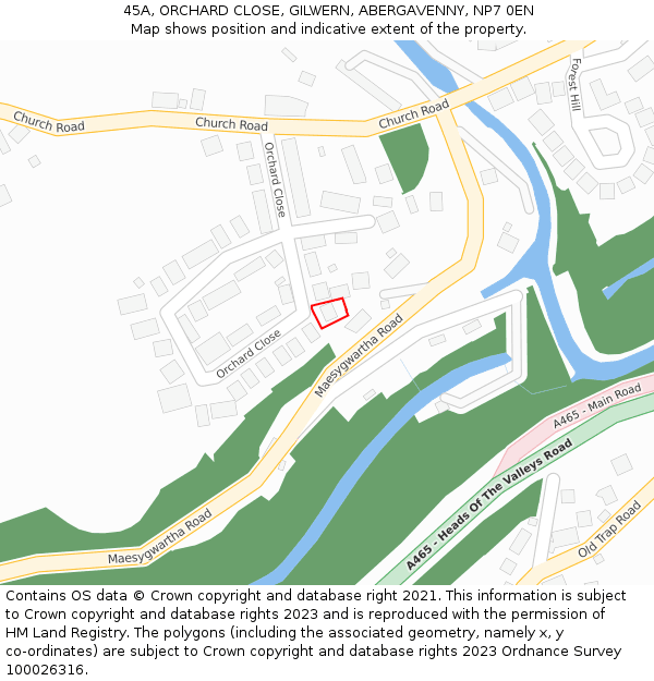 45A, ORCHARD CLOSE, GILWERN, ABERGAVENNY, NP7 0EN: Location map and indicative extent of plot