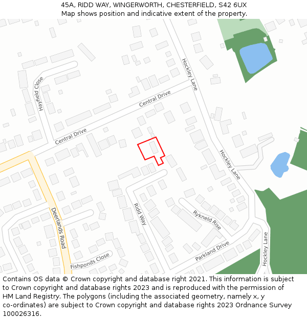 45A, RIDD WAY, WINGERWORTH, CHESTERFIELD, S42 6UX: Location map and indicative extent of plot