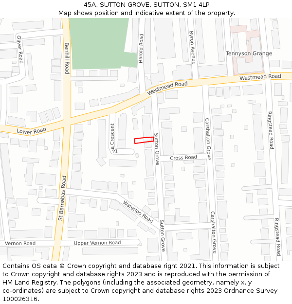 45A, SUTTON GROVE, SUTTON, SM1 4LP: Location map and indicative extent of plot