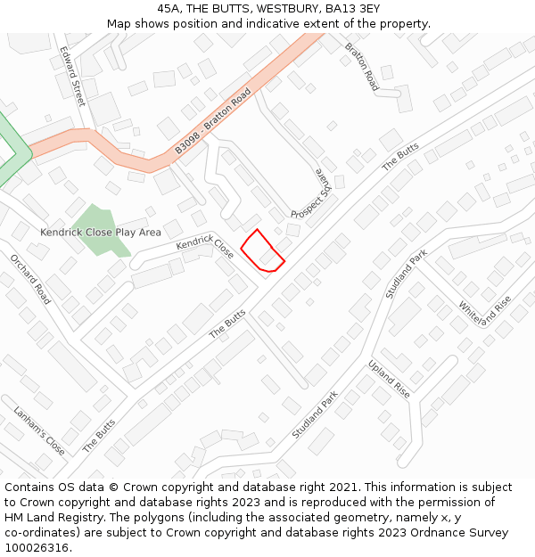 45A, THE BUTTS, WESTBURY, BA13 3EY: Location map and indicative extent of plot