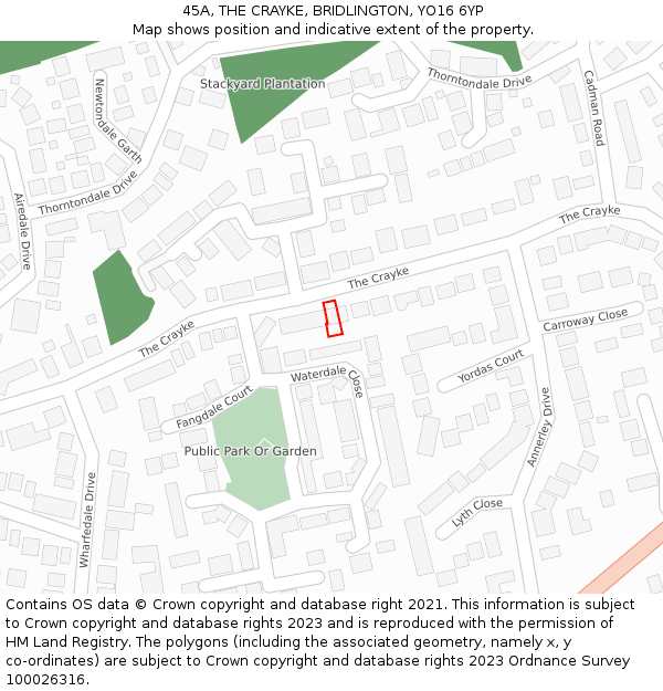 45A, THE CRAYKE, BRIDLINGTON, YO16 6YP: Location map and indicative extent of plot