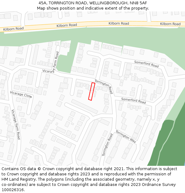 45A, TORRINGTON ROAD, WELLINGBOROUGH, NN8 5AF: Location map and indicative extent of plot