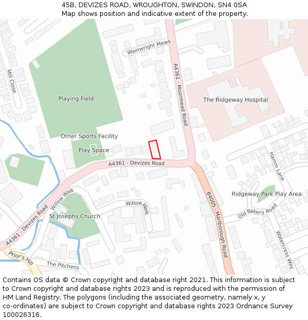 45B, DEVIZES ROAD, WROUGHTON, SWINDON, SN4 0SA: Location map and indicative extent of plot