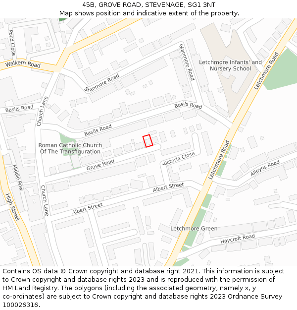 45B, GROVE ROAD, STEVENAGE, SG1 3NT: Location map and indicative extent of plot