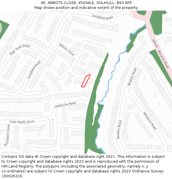 46, ABBOTS CLOSE, KNOWLE, SOLIHULL, B93 9PP: Location map and indicative extent of plot