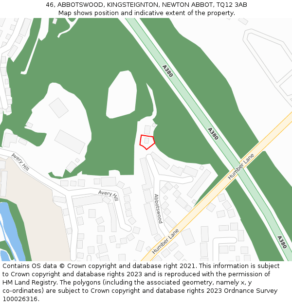 46, ABBOTSWOOD, KINGSTEIGNTON, NEWTON ABBOT, TQ12 3AB: Location map and indicative extent of plot