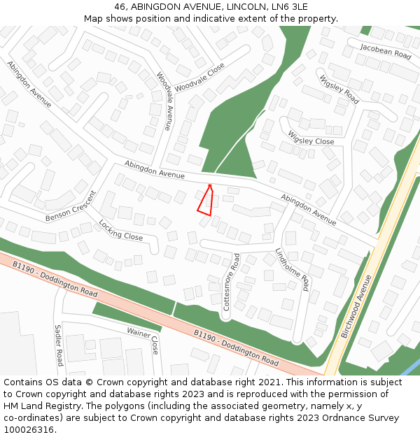 46, ABINGDON AVENUE, LINCOLN, LN6 3LE: Location map and indicative extent of plot