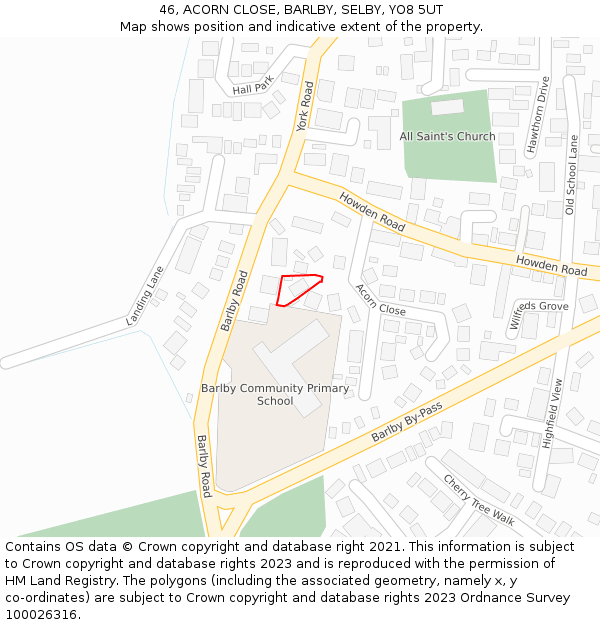 46, ACORN CLOSE, BARLBY, SELBY, YO8 5UT: Location map and indicative extent of plot