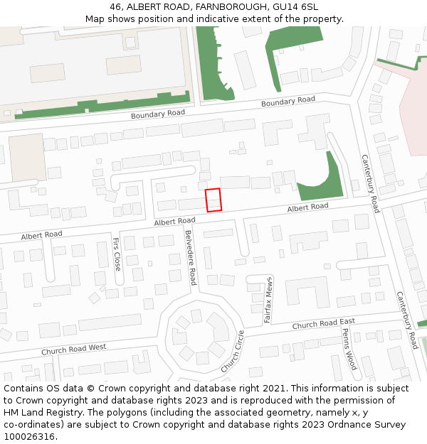 46, ALBERT ROAD, FARNBOROUGH, GU14 6SL: Location map and indicative extent of plot