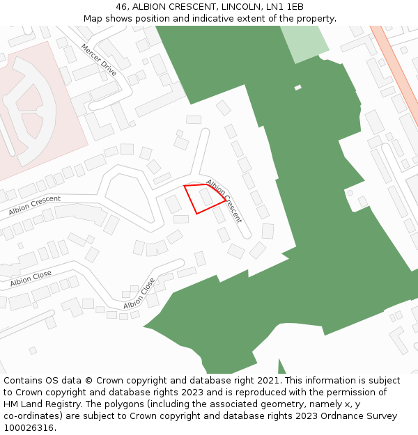 46, ALBION CRESCENT, LINCOLN, LN1 1EB: Location map and indicative extent of plot