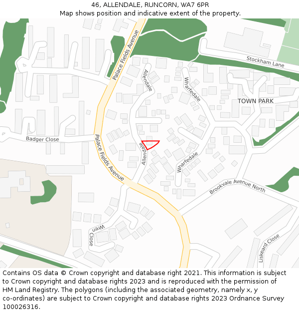 46, ALLENDALE, RUNCORN, WA7 6PR: Location map and indicative extent of plot