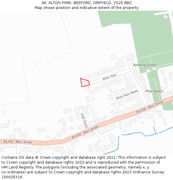 46, ALTON PARK, BEEFORD, DRIFFIELD, YO25 8BZ: Location map and indicative extent of plot