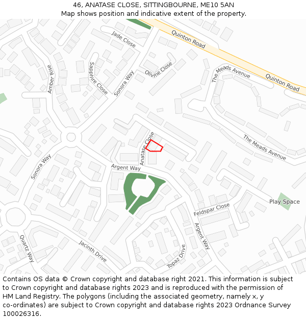 46, ANATASE CLOSE, SITTINGBOURNE, ME10 5AN: Location map and indicative extent of plot