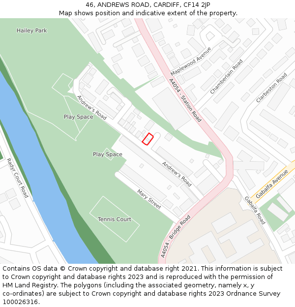 46, ANDREWS ROAD, CARDIFF, CF14 2JP: Location map and indicative extent of plot
