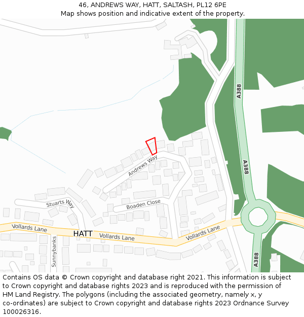 46, ANDREWS WAY, HATT, SALTASH, PL12 6PE: Location map and indicative extent of plot