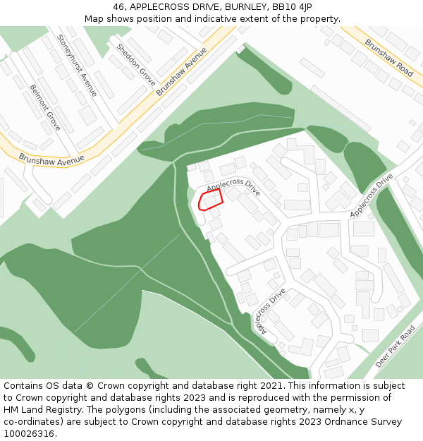 46, APPLECROSS DRIVE, BURNLEY, BB10 4JP: Location map and indicative extent of plot