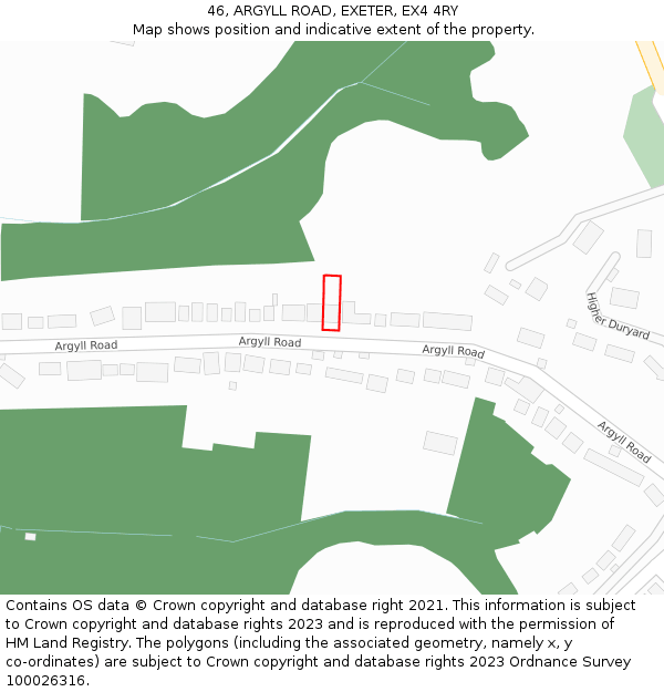 46, ARGYLL ROAD, EXETER, EX4 4RY: Location map and indicative extent of plot