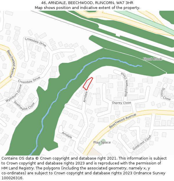 46, ARNDALE, BEECHWOOD, RUNCORN, WA7 3HR: Location map and indicative extent of plot